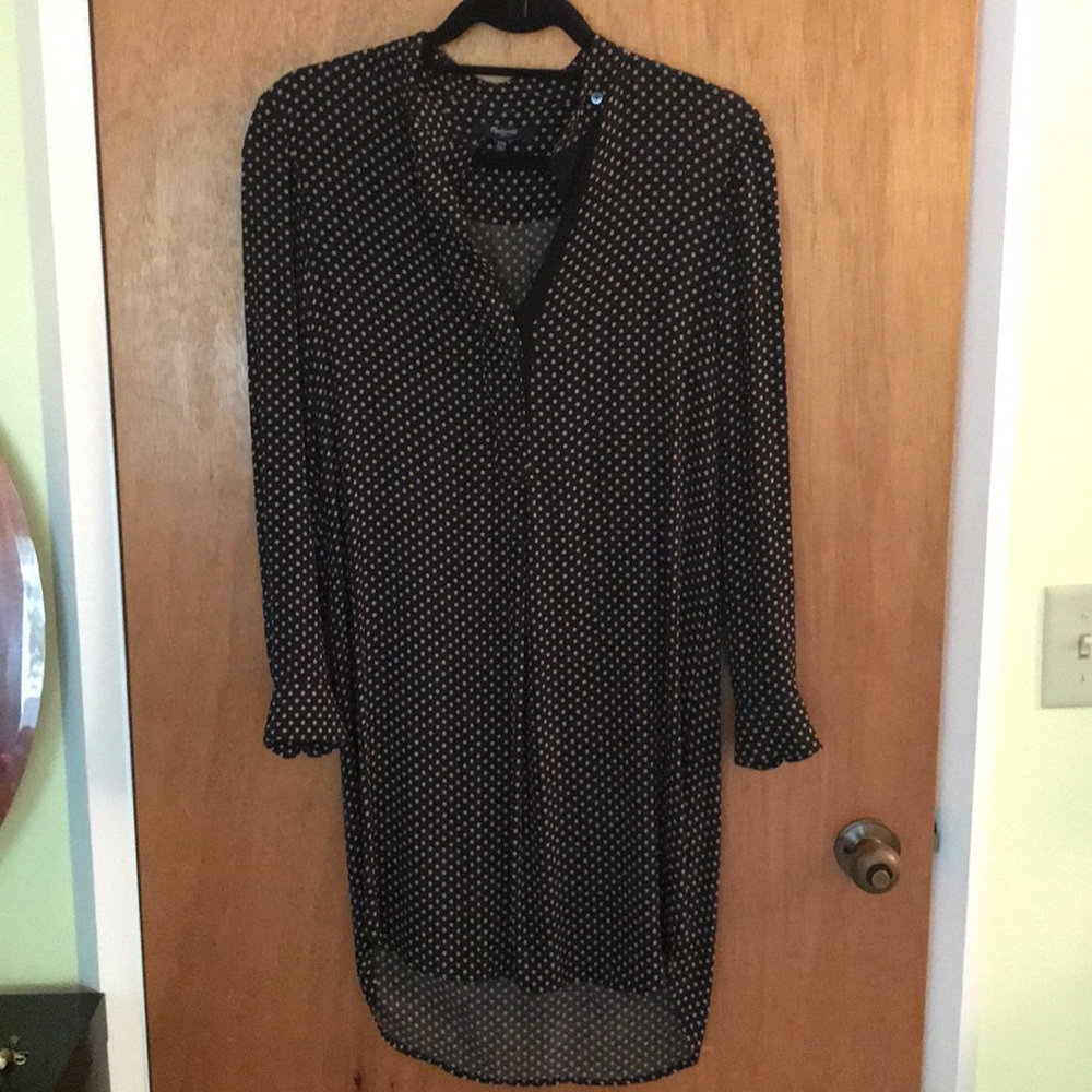 Madewell Navy Blue and Tan Polka Dot Dress